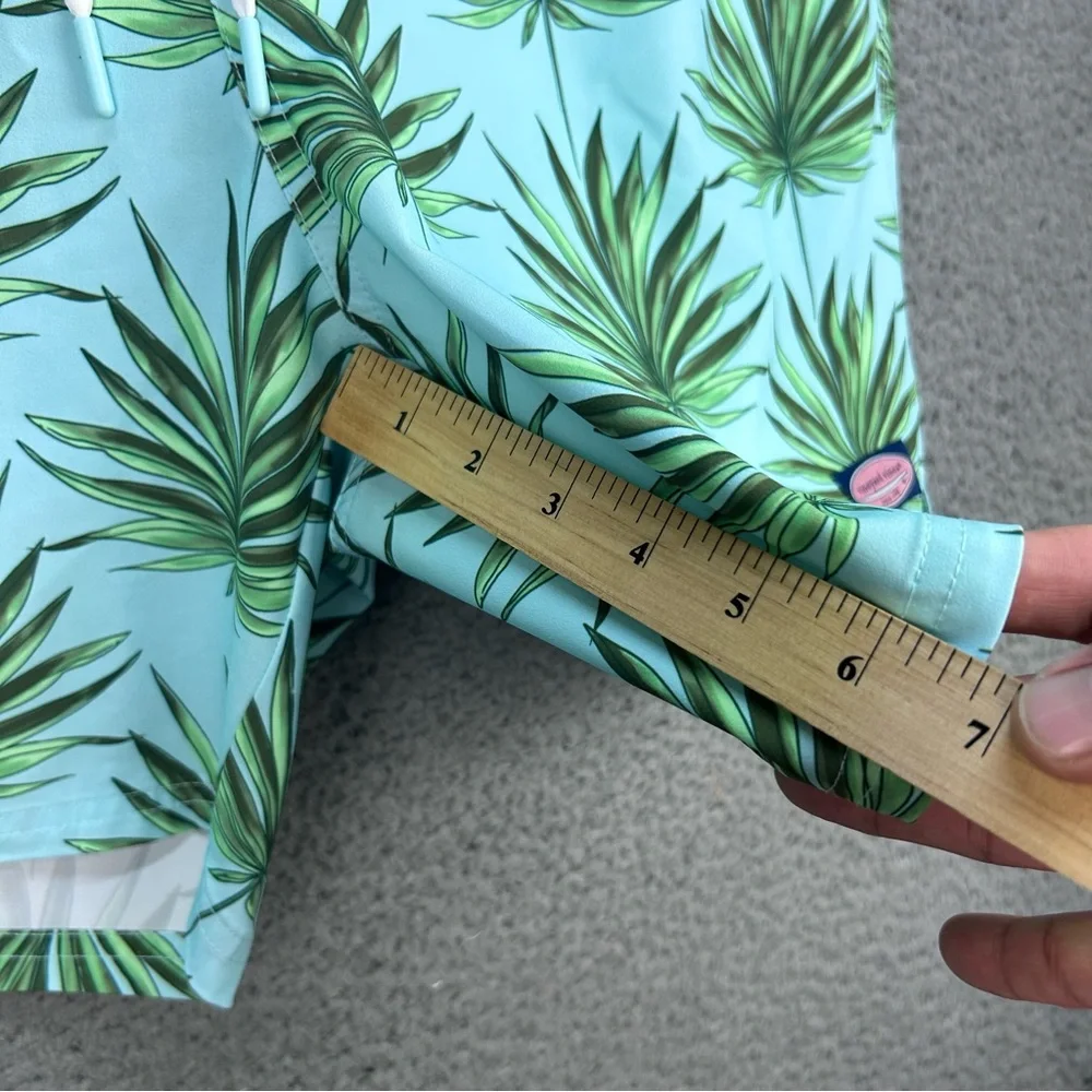 Vineyard Vines Mens Swim Trunks Large Chappy Palm Printed Green Lined 7” Inseam‎